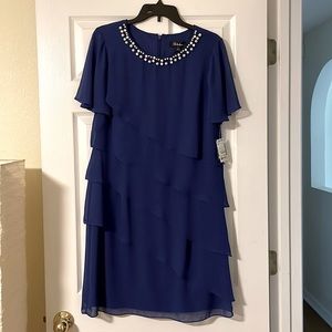 Dark Blue Tier dress with Neckline Beading